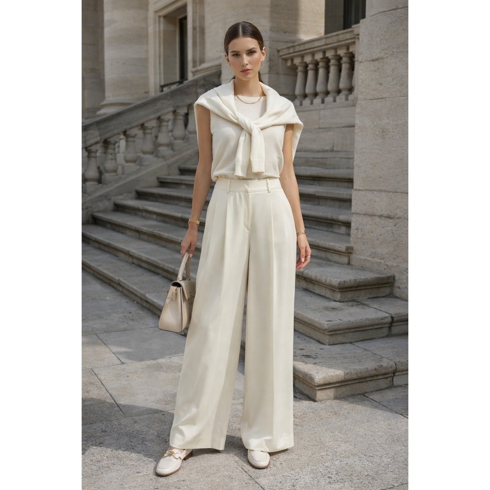 Collusion Ecru Palazzo Pants Women's 6 High Waist Wide Leg Trousers Old Money